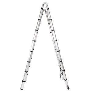 16-Step Dual Joints Aluminum Stretchable Ladder Black & Silver