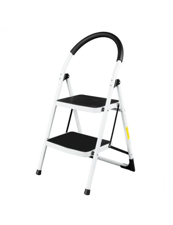 Folding Stool Heavy Duty Industrial Lightweight 2-Step Ladder White