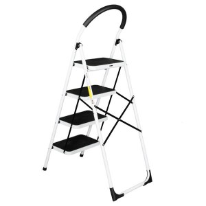 Folding Stool Heavy Duty Industrial Lightweight 4-Step Iron Ladder Black